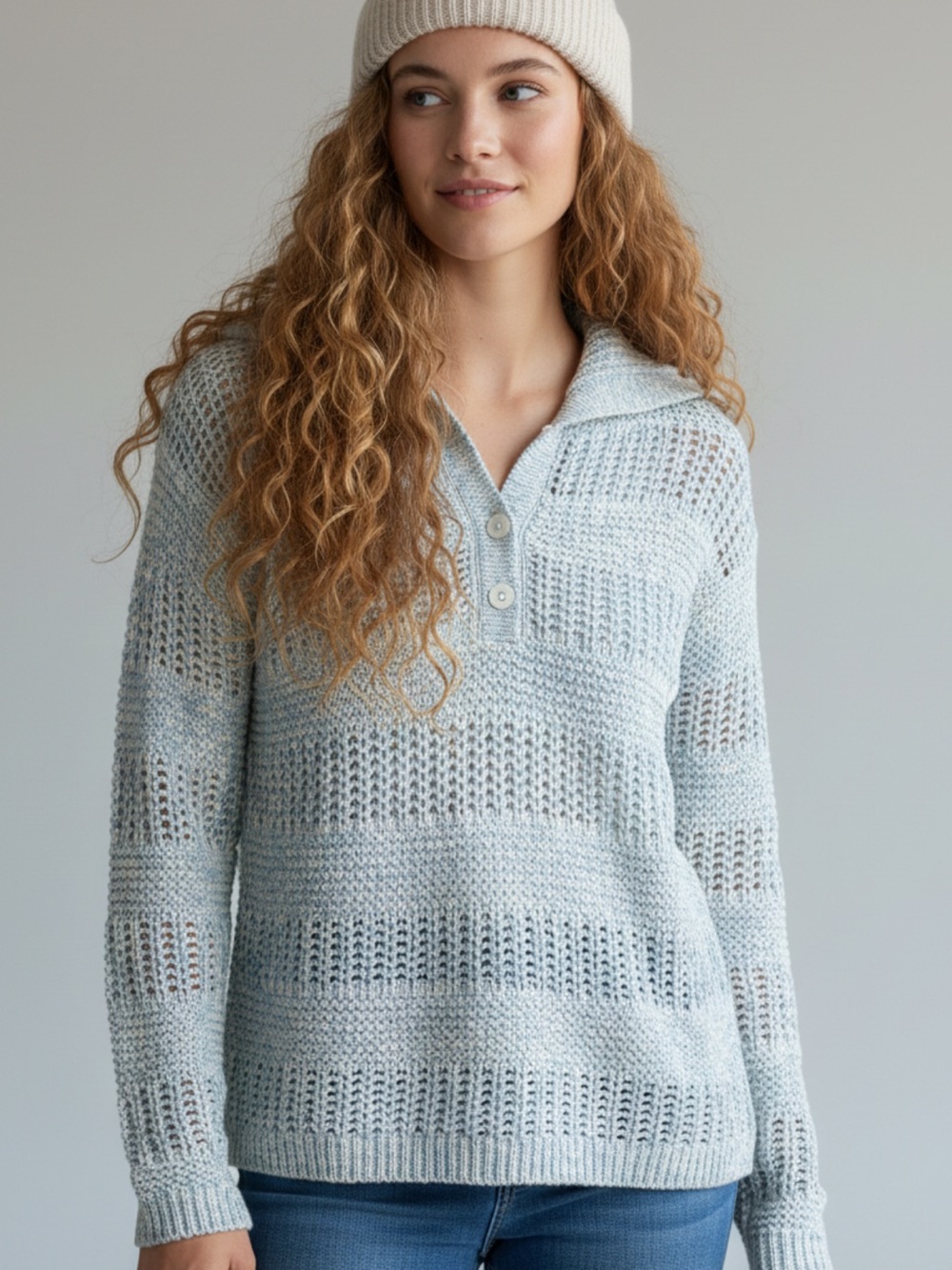 TALBOTS open stitch sailor collar sweater